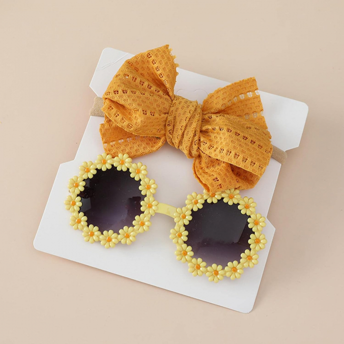 Set Ochelari de Soare pentru Fetite, Model Floricele Vesele, Marime Universala - Galben [8]
