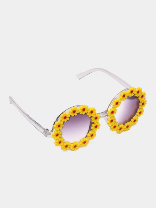 Set Ochelari de Soare pentru Fetite, Model Floricele Vesele, Marime Universala - Galben [4]