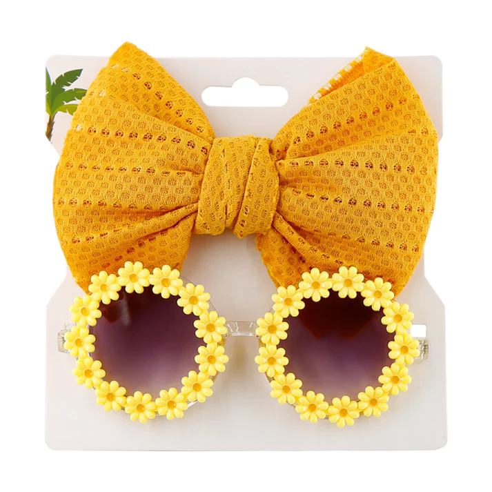 Set Ochelari de Soare pentru Fetite, Model Floricele Vesele, Marime Universala - Galben [13]