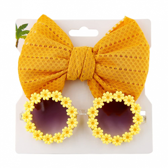 Set Ochelari de Soare pentru Fetite, Model Floricele Vesele, Marime Universala - Galben [11]