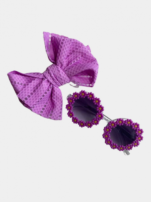 Set Ochelari de Soare pentru Fetite, Model Floricele Vesele, Marime Universala - Mov [4]