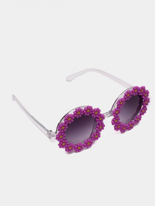 Set Ochelari de Soare pentru Fetite, Model Floricele Vesele, Marime Universala - Mov [5]