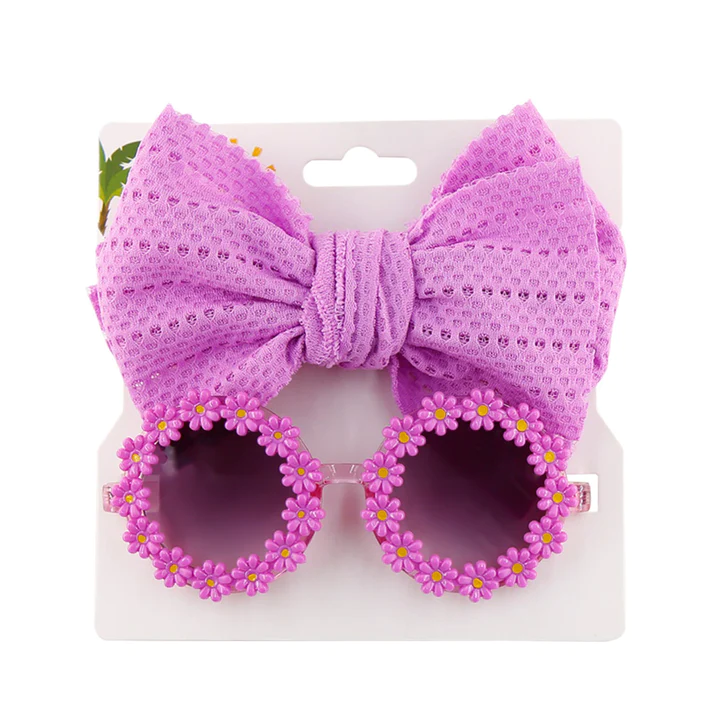 Set Ochelari de Soare pentru Fetite, Model Floricele Vesele, Marime Universala - Mov [7]