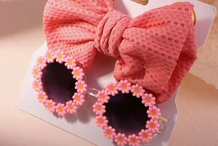 Set Ochelari de Soare pentru Fetite, Model Floricele Vesele, Marime Universala - Roz [8]