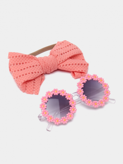 Set Ochelari de Soare pentru Fetite, Model Floricele Vesele, Marime Universala - Roz [6]