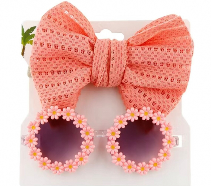 Set Ochelari de Soare pentru Fetite, Model Floricele Vesele, Marime Universala - Roz [7]
