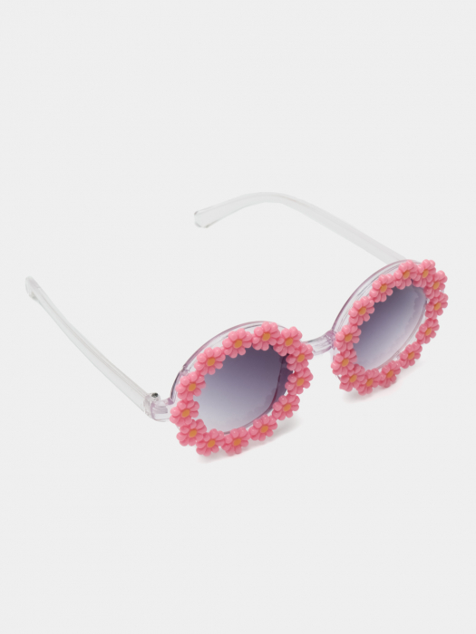Set Ochelari de Soare pentru Fetite, Model Floricele Vesele, Marime Universala - Roz [3]