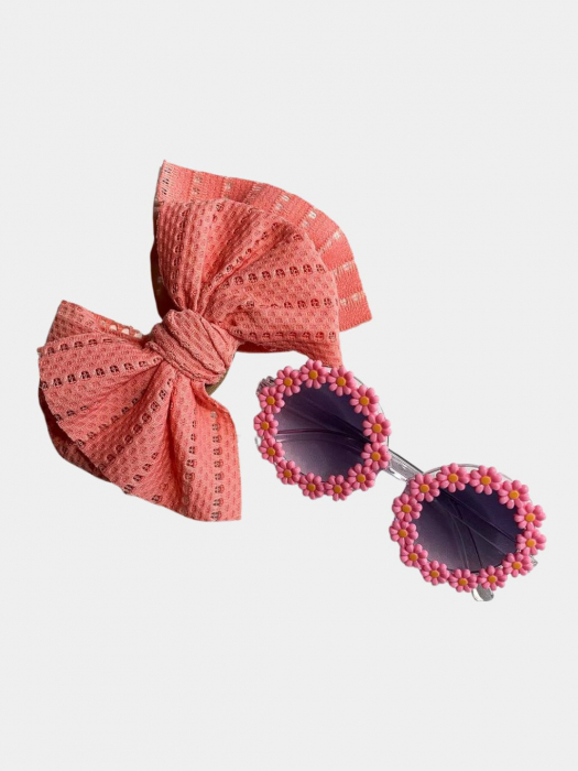 Set Ochelari de Soare pentru Fetite, Model Floricele Vesele, Marime Universala - Roz [5]