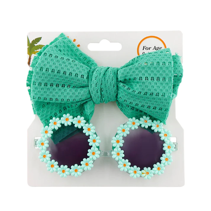 Set Ochelari de Soare pentru Fetite, Model Floricele Vesele, Marime Universala - Verde [2]