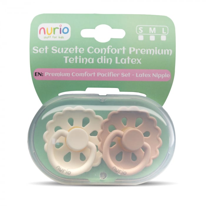 Set Suzete Confort Premium - Tetina din Latex, Culori Crem si Roz Pudrat