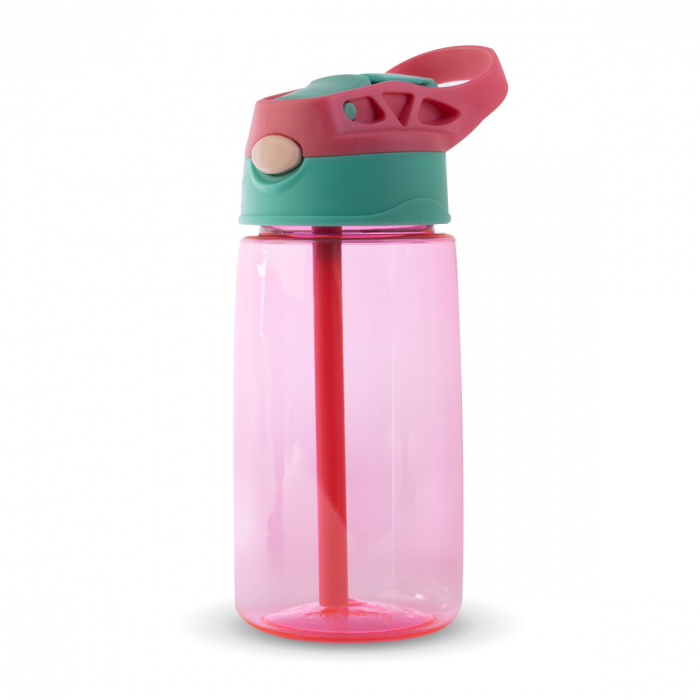 Sticla de apa cu pai pentru copii - roz