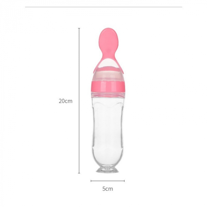 Sticla din Silicon pentru Bebe cu Lingurita - Roz [9]