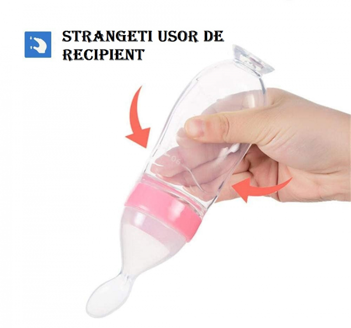 Sticla din Silicon pentru Bebe cu Lingurita - Roz [10]