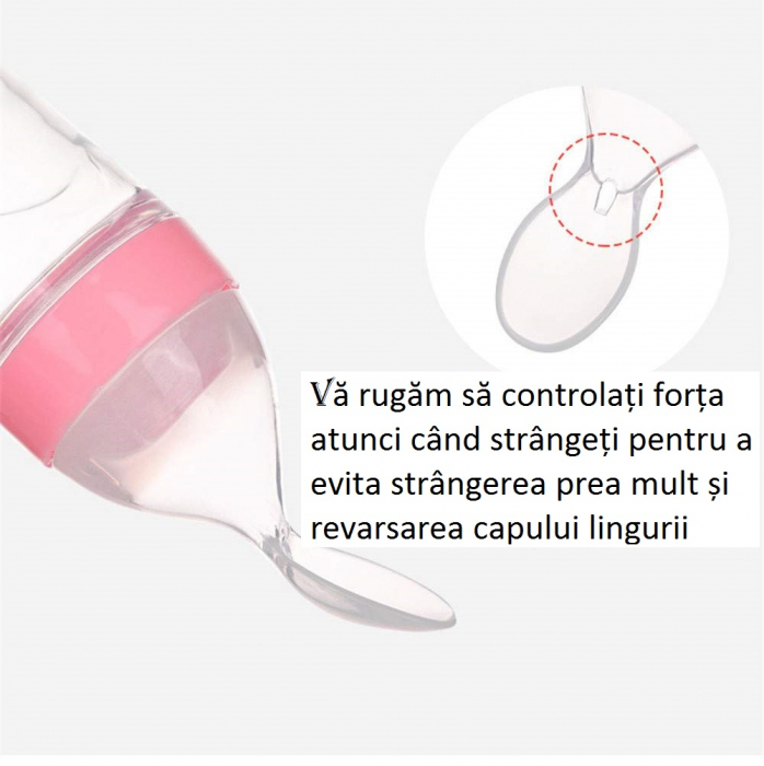 Sticla din Silicon pentru Bebe cu Lingurita - Roz [5]