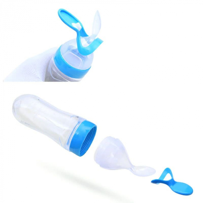 Sticla din Silicon pentru Bebe cu Lingurita - Verde [7]