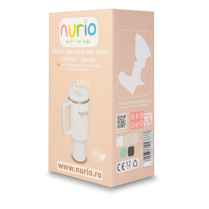 Sticla Termica Din Inox Cu Pai si Maner  Nurio- Bej [7]