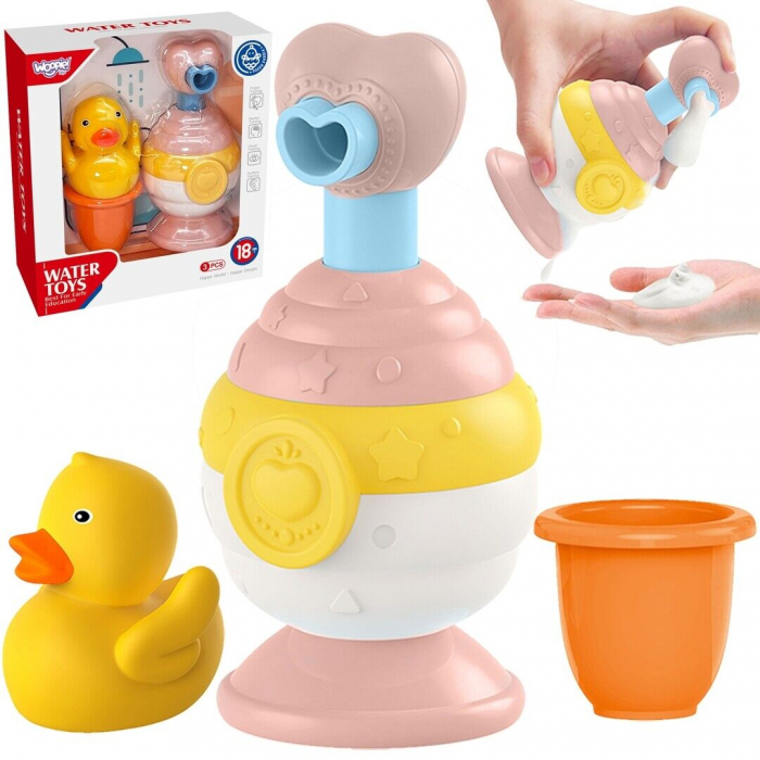 Set cu dozator de sapun cu cana si ratusca de baie - Roz- Huanger [3]