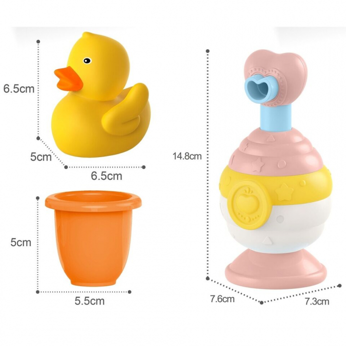 Set cu dozator de sapun cu cana si ratusca de baie - Roz- Huanger [6]