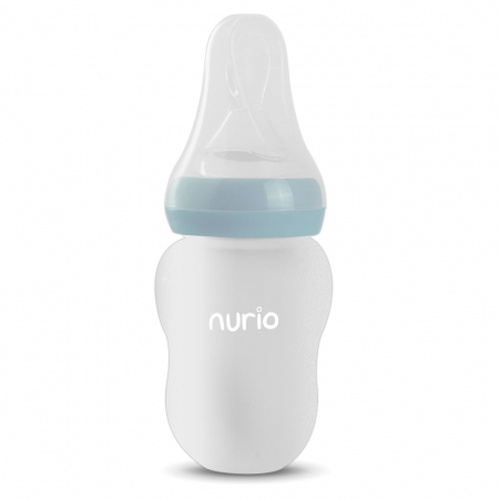 Sticluta inteligenta pentru diversificare 3 in 1 Nurio – lingurita, pai si tetina din silicon, 180 ml, bleu pastel [6]