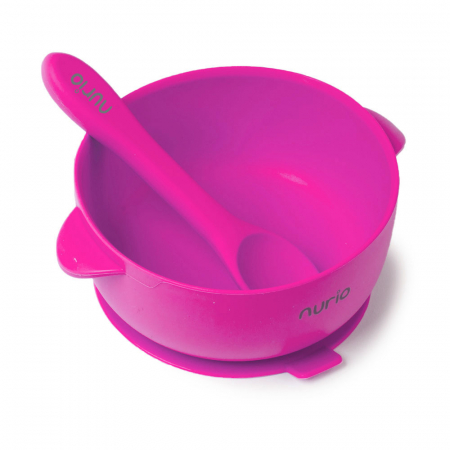 Bol Hranire Bebelusi, din Silicon, cu Lingurita si Capac - Hot Pink [1]