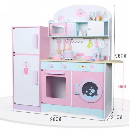 Bucatarie multifunctionala din lemn pentru copii complet utilata cu frigider si masina de spalat [3]