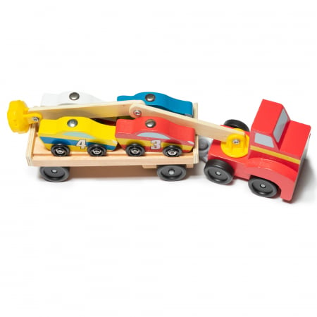 Camion transport mașini din lemn cu braț magnetic și 4 mașini de curse [1]