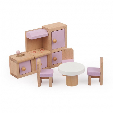Set Mobilier Roz pentru Casa de Papusi din Lemn- 22 Piese [3]