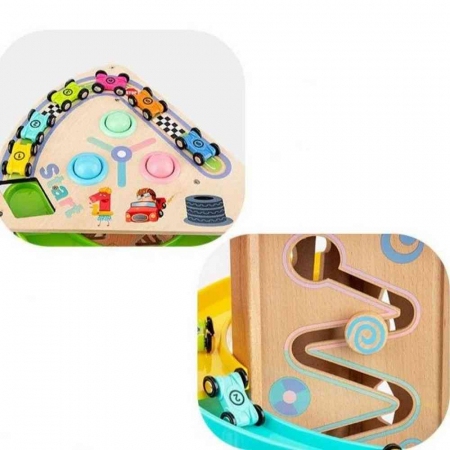 Centru de Activitati din Lemn 5 in 1 - Circuit cu Piste si Masinute de Curse - Rotativ [14]