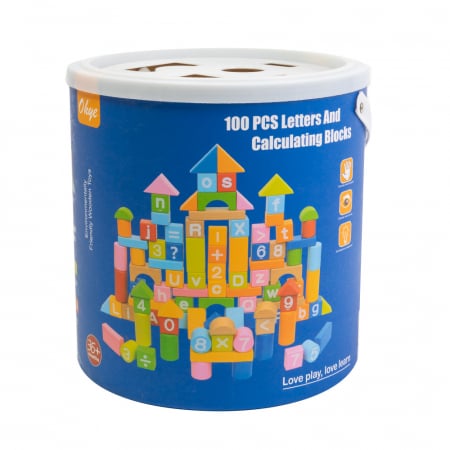 Montessori - Cuburi din Lemn, Alfabet si Numere - 100 Piese