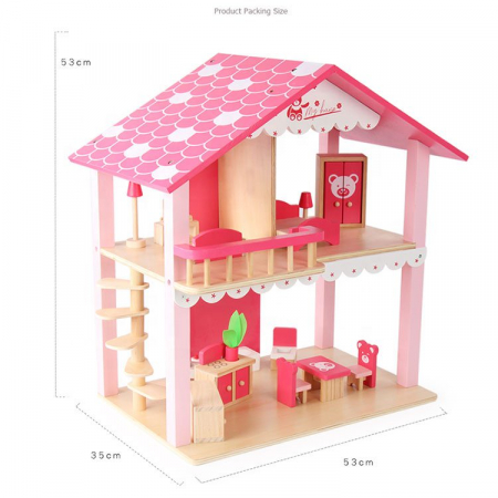 Casuta de Papusi Roz Realizata Manual cu Mobilier [2]