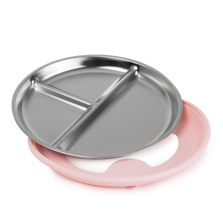 Farfurie compartimentata din inox cu protectie din silicon Nurio - Roz [1]