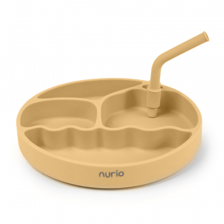 Boluri Farfurii Caserole - Farfurie din Silicon cu Pai pentru Copii - Galben