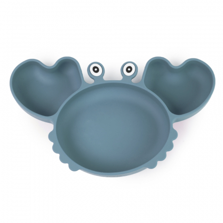 Produse - Farfurie din Silicon pentru Copii - Crab Gri/Albastru