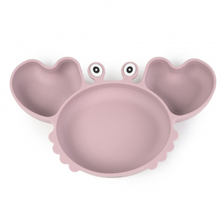 Farfurie din Silicon pentru Copii - Crab Roz Pudra [1]