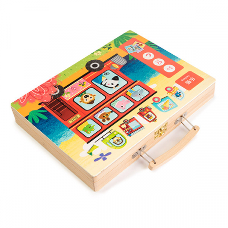 Gentuta din Lemn cu Carduri si Puzzle Magnetic - Animalute si Masini Montessori [1]