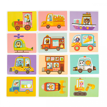 Gentuta din Lemn cu Carduri si Puzzle Magnetic - Animalute si Masini Montessori [2]