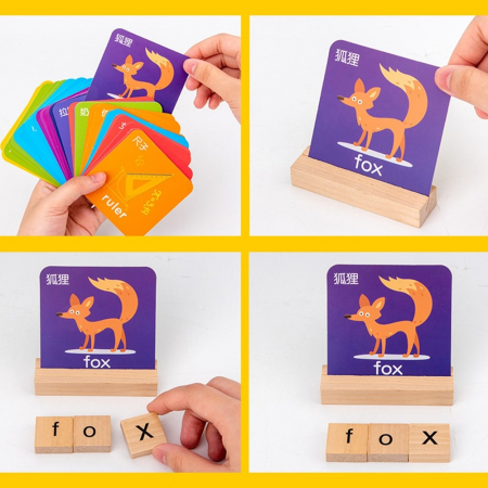 Joc Tip Puzzle din Lemn cu Carduri si Litere Montessori [6]