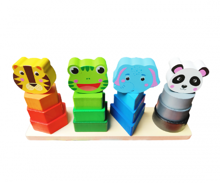 Jucarie din Lemn de Sortare si Stivuire Forme Geometrice si Animalute Montessori [6]
