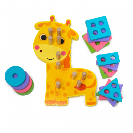 Jucarii Stivuire - Jucarie din Lemn - Potrivire si Stivuire 4 Forme - Girafa