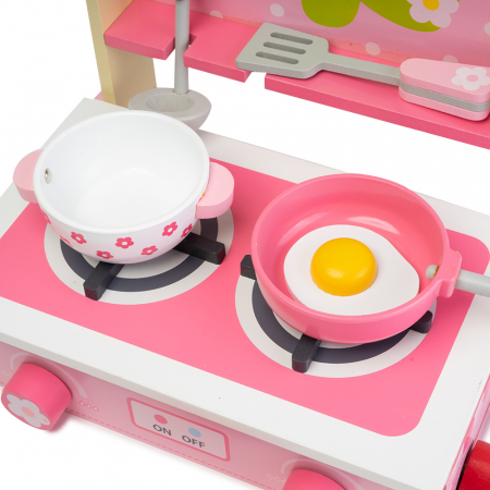 Mini Set de Bucatarie din Lemn cu Floricele - 10 Piese Montessori [2]