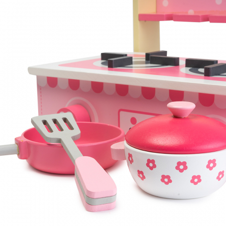 Mini Set de Bucatarie din Lemn cu Floricele - 10 Piese Montessori [3]