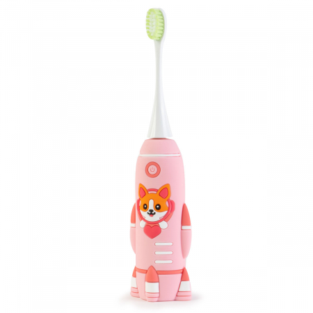 Periuta de Dinti Electrica Sonica pentru Copii cu Incarcare USB, 6 Moduri de Curatare si 2 Capete de Periere - Catelus - Roz [1]
