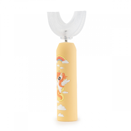 Periuta de Dinti Electrica Sonica pentru Copii cu Incarcare USB, 6 Moduri de Curatare si 2 Capete de Periere - Unicorn - Galben [2]