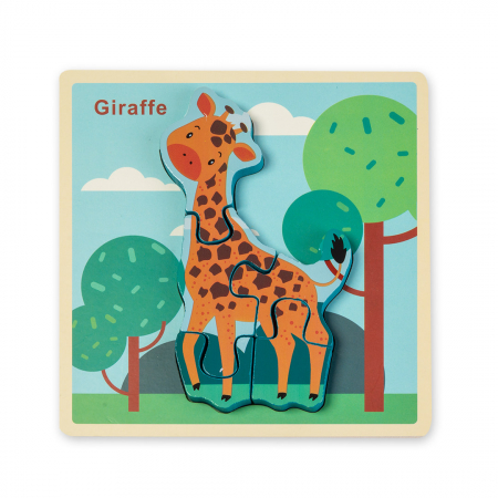 Puzzle-uri Clasice si Speciale - Puzzle 3D din lemn - girafa Montessori