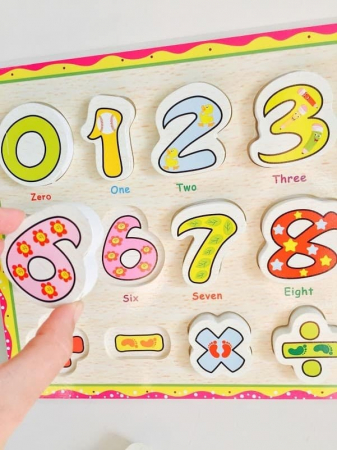 Puzzle 3D din Lemn cu Cifre cu Floricele si Stelute si Simboluri Montessori [2]