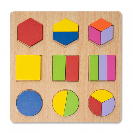 RESIGILAT - Puzzle 3D din Lemn cu Forme Geometrice Colorate Montessori - RESIGILAT