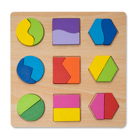 Puzzle-uri Clasice si Speciale - Puzzle 3D din Lemn cu Forme Geometrice Colorate Montessori