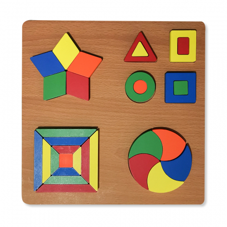 RESIGILAT - Puzzle 3D din Lemn cu Forme Geometrice Colorate - RESIGILAT