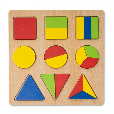 RESIGILAT - Puzzle 3D din Lemn cu Forme Geometrice Colorate Montessori - RESIGILAT