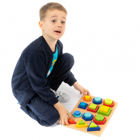 Puzzle 3D din Lemn in Cutie cu Forme Geometrice Colorate [1]